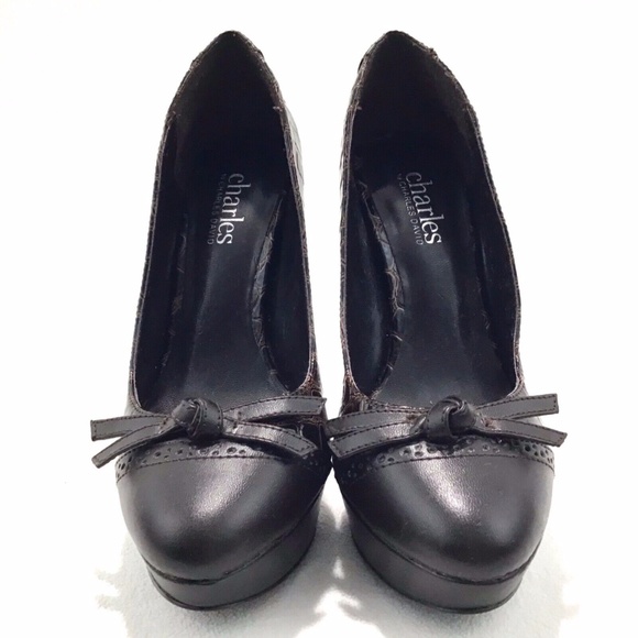 Charles David Dark Brown Alligator Croc Heels 7B - Picture 3 of 6